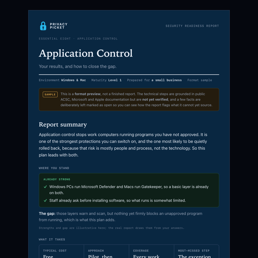 Sample single control report